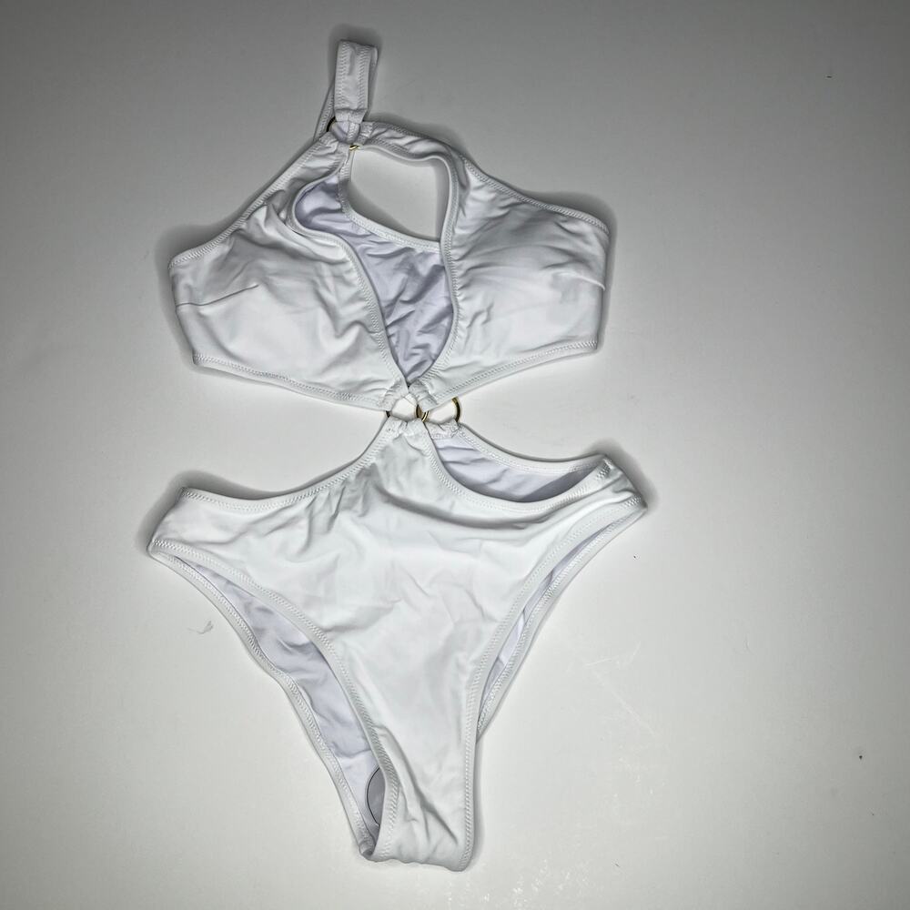 Hilinker White Cutout One Piece One Shoulder Swimsuit New S